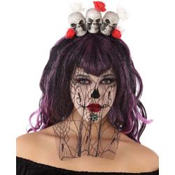 ATOSA - Dia de los Muertos doodskop haarband met sluier voor volwassenen - Accessoires > Haar accessoire